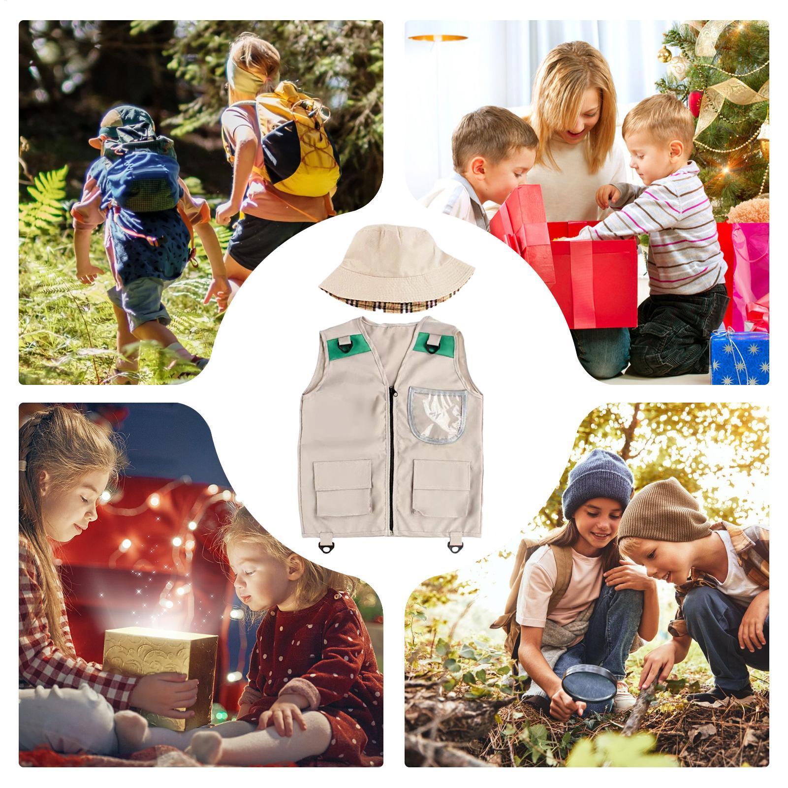 Outdoor Adventure Kit For Boys - ชุดเสื้อกั๊กและหมวกนักสำรวจสำหรับเด็ก ชุดเสื้อกั๊กซาฟารีสำหรับเด็กผู้ชาย ชุดอุปกรณ์ผจญภัยกลางแจ้งสำหรับเด็กเล็ก ชุดแต่งกายสำหรับเล่นบทบาทสมมติ