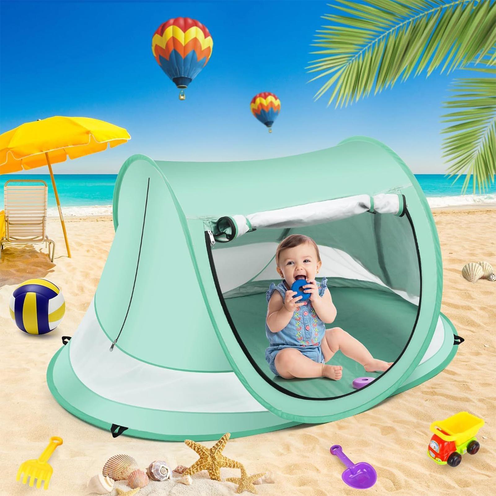 Outdoor Adventure Tent - เต็นท์ชายหาดสำหรับเด็กเล็ก เต็นท์กันแดดสำหรับเด็ก ป้องกันรังสียูวี พับเก็บได้ ใช้สำหรับตั้งแคมป์ พักผ่อนริมสระน้ำ