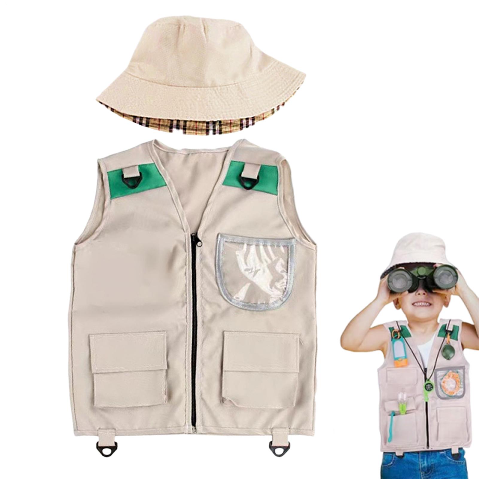 Outdoor Adventure Kit For Boys - ชุดนักสำรวจกลางแจ้งสำหรับเด็ก Safari, ชุดเสื้อกั๊กและหมวก, การผจญภัยในธรรมชาติในสวนหลังบ้าน, ชุดแต่งกายที่ซักได้สำหรับเด็กชายและเด็กหญิง