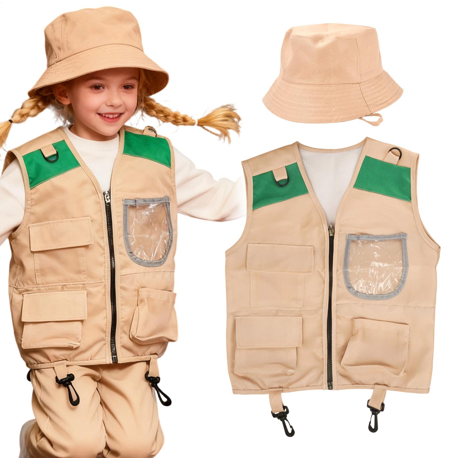 Outdoor Adventure Kit For Boys - ชุดเสื้อกั๊กและหมวกนักสำรวจสำหรับเด็ก ชุดเสื้อกั๊กซาฟารีสำหรับเด็กผู้ชาย ชุดผจญภัยกลางแจ้งสำหรับเด็กเล็ก ชุดแต่งกายสำหรับเล่นบทบาทสมมติ