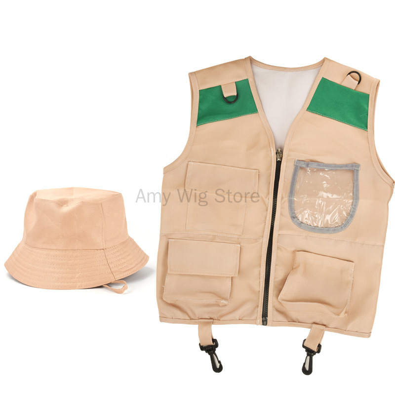Outdoor Adventure Kit For Boys - เสื้อกั๊กนักสำรวจสำหรับเด็กเสื้อกั๊กหมวกตกแต่งซาฟารีเสื้อกั๊กคาร์โก้ชุดผจญภัยกลางแจ้งสำหรับเด็กเล็กเครื่องแต่งกายแกล้งเล่น