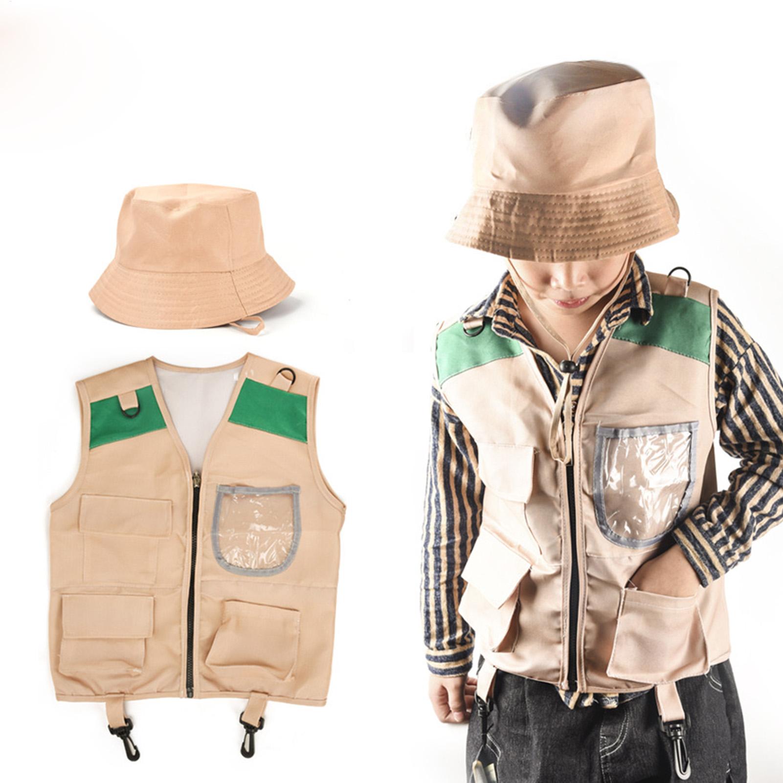 Outdoor Adventure Kit For Kids - ชุดหมวกและเสื้อกั๊กนักสำรวจสำหรับเด็ก ชุดเครื่องแต่งกายสำหรับเล่นบทบาทผจญภัยกลางแจ้ง ชุดเสื้อกั๊กผจญภัยสำหรับเด็กสำหรับตกปลา ตั้งแคมป์ และเดินป่า