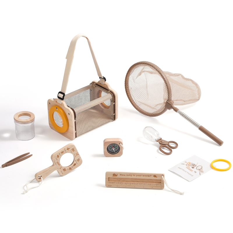 Outdoor Adventure Kit For Kids - ชุดสำรวจกลางแจ้งสำหรับเด็ก ชุดสำรวจแมลงและใบไม้ ของเล่นเสริมพัฒนาการแบบมอนเตสซอรี่ ของเล่นไม้สำหรับเด็ก ชุดเกมผจญภัยในป่า ของขวัญสำหรับเด็กเล็ก
