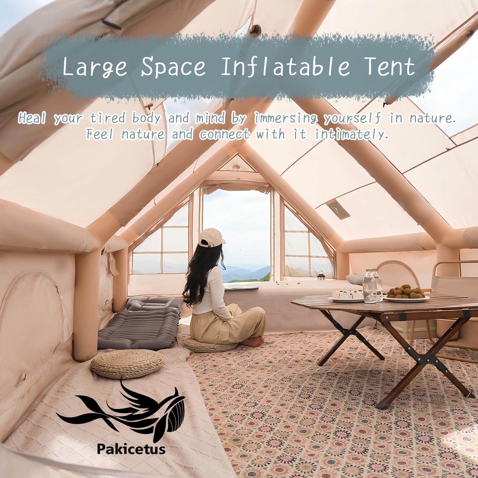Outdoor Adventure Tent - เต็นท์แกลมปิ้งเป่าลมขนาดใหญ่ PAKICETUS พร้อมปั๊มมือแบบแมนนวล ติดตั้งง่าย ใช้ได้ 4
