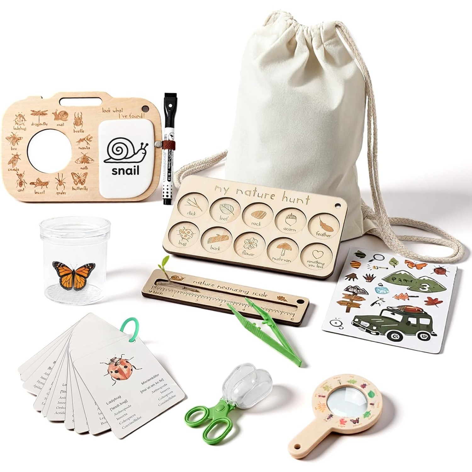 Outdoor Adventure Kit For Boys - ชุดจับแมลงสำหรับเด็ก พร้อมกล่องใส่แมลง การ์ดการเรียนรู้ และกระดานสังเกตการณ์ ของเล่นกลางแจ้ง ของขวัญผจญภัยตามล่าหาแมลง