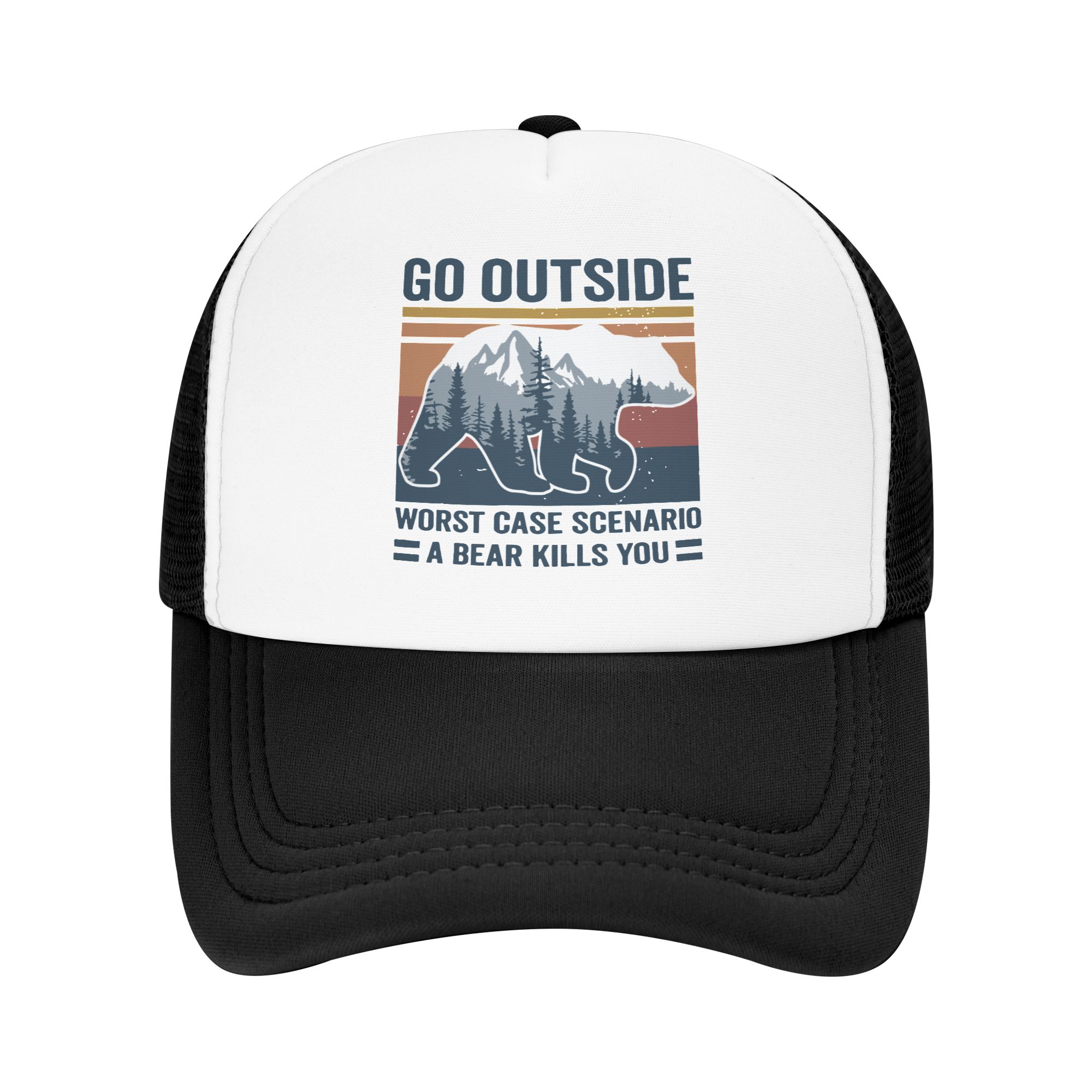 Outdoor Adventure For Adults - ไปข้างนอก สถานการณ์ที่เลวร้ายที่สุด หมีฆ่าคุณ หมวกคนขับรถบรรทุก หมวกปรับขนาดได้สำหรับผู้ใหญ่ หมวกเบสบอลสำหรับการผจญภัย